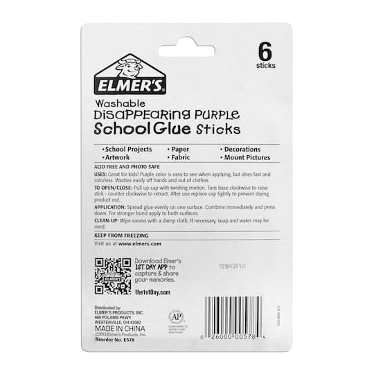 Elmer's® Giant Washable Disappearing Purple School Glue Sticks, 6ct.